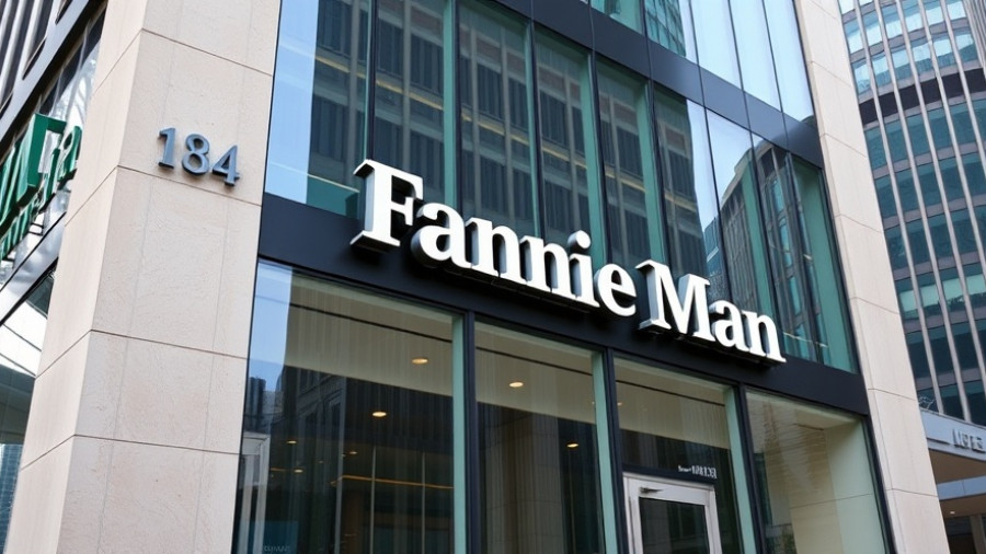 Fannie Mae corporate building with logo on glass facade reflecting sky.