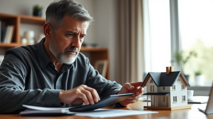 Focused man calculating realtor tax on a tablet in office.