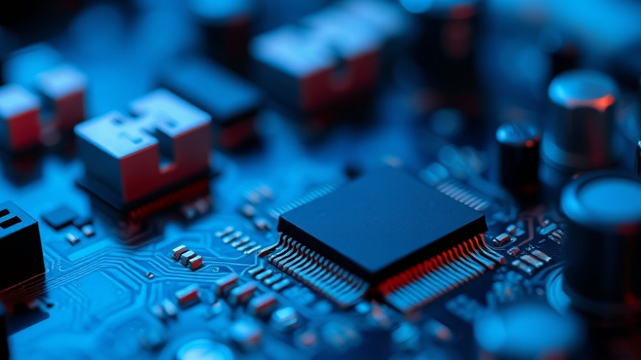 AI in real estate technology concept, electronic circuit board close-up.
