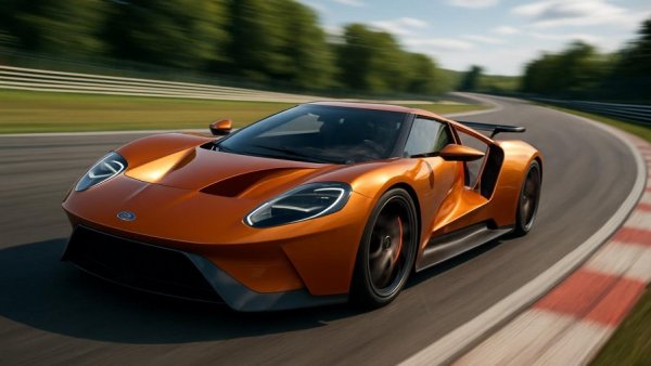 Ford New Supercar racing on track in daylight.