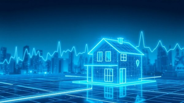 Futuristic tech design for AI home search in real estate.