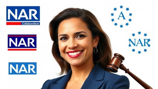 NAR Strategic Plan 2026: Professional woman with gavel and branding symbols.