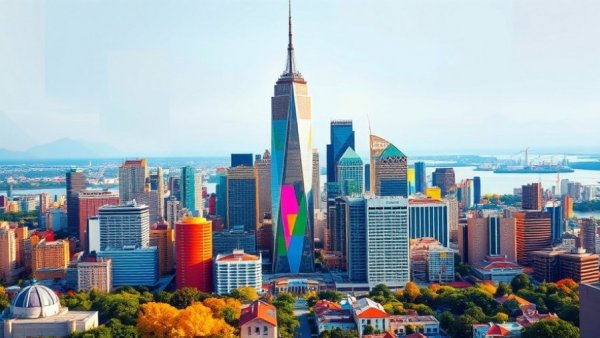 Abstract geometric cityscape illustrating real estate news.