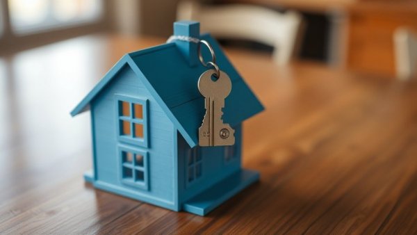 Miniature house model with key, payment intelligence homebuyer concept.