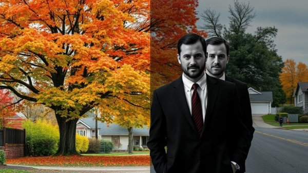 Instagram for Real Estate Marketing: Camera icon and men with autumn backdrop.