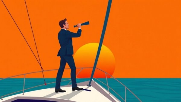 Stylized business professionals navigating the sea, representing real estate agent pipelines.