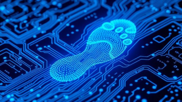 Futuristic digital footprint within blue circuitry background for 2026.