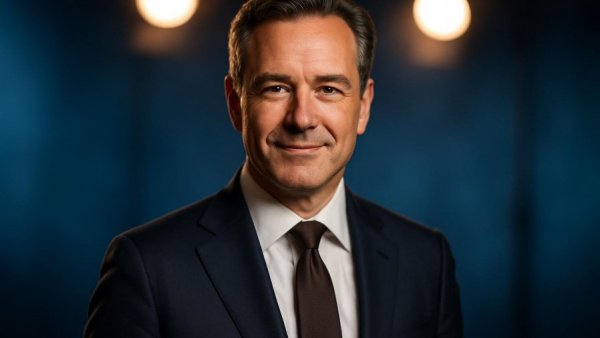 Confident man discussing EU Emissions Rules, studio lighting.