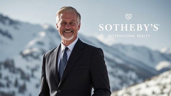 Real Estate News banner with man, mountainous background.