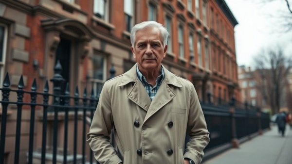 Man in trench coat by brownstone, DOJ failed attempts to indict Letitia James