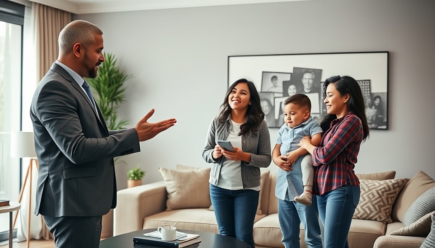 Family consulting with agent about insurance and property taxes.