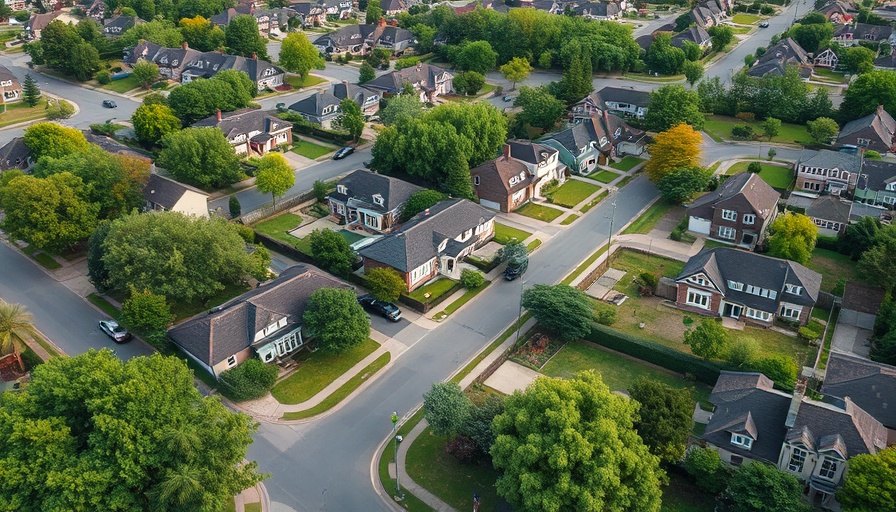 Aerial view of a suburban area related to disclosure laws for death in a house.