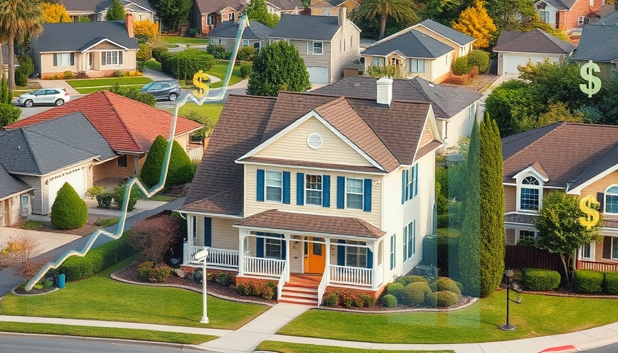 Rising homeowners insurance costs depicted with a suburban house and graphs.