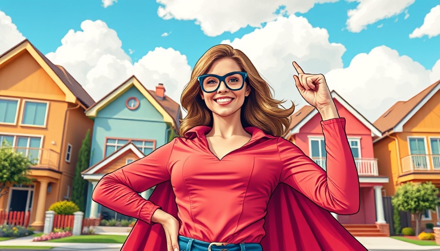 Superhero woman celebrates success in real estate with vibrant pop-art style.