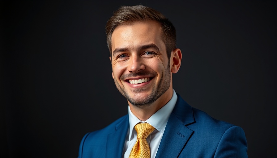 Smiling man in blue suit and yellow tie, symbolizing future of title searches.