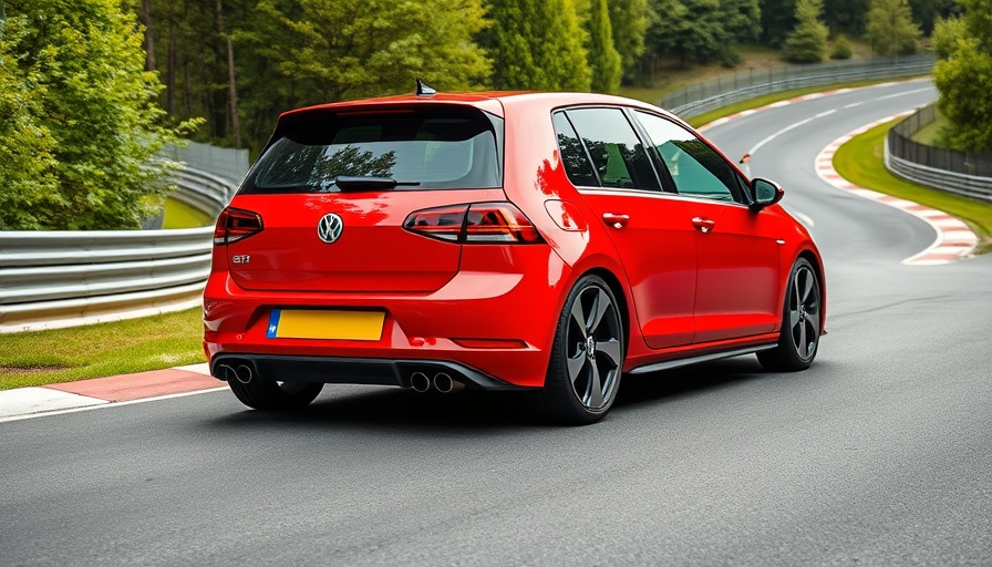 Red Volkswagen Golf GTI Edition 50 on racetrack, Golf GTI Edition 50 vs Civic Type R performance.