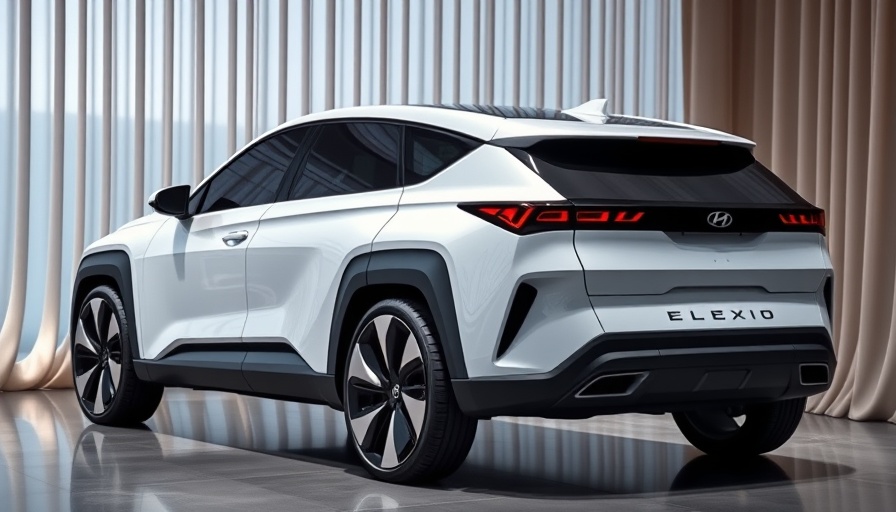 Sleek Hyundai Elexio Electric SUV displayed indoors with modern design.