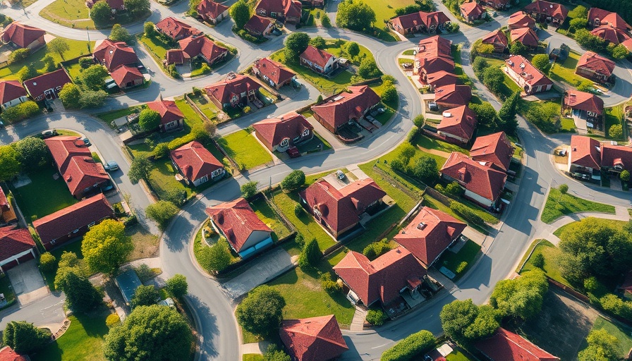 Aerial view of suburban homes and roads, US home prices and inflation context.