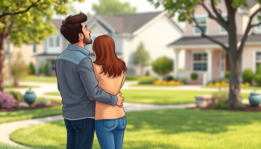 Falling mortgage rates concept with couple looking at home.
