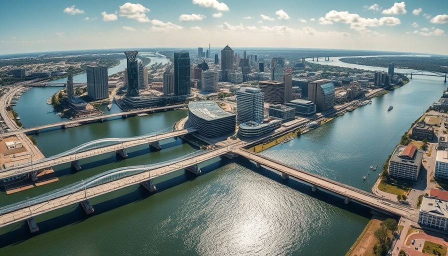 Aerial view of Jacksonville skyline and river, highlighting new home listings.