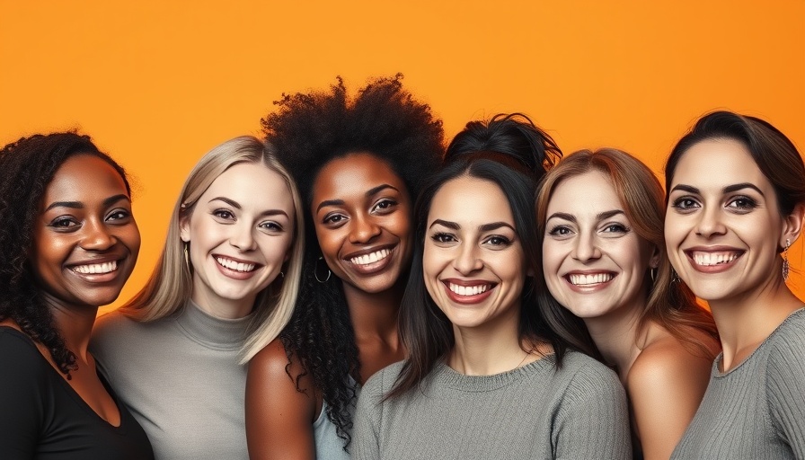 Portrait of diverse women smiling confidently in an orange hue.