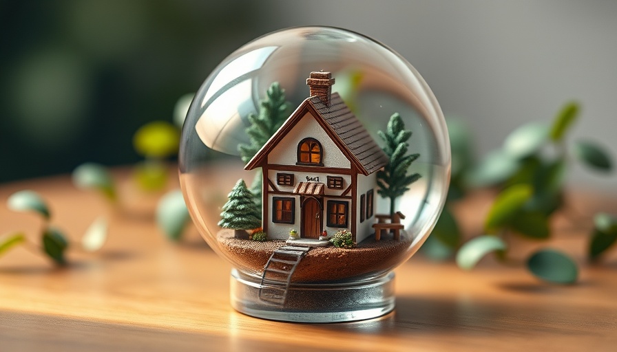 Charming miniature house in a glass globe, conceptualizing mortgage rates below 6%.