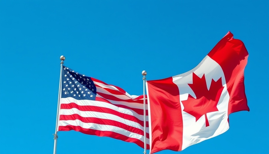 American and Canadian flags symbolizing Trump tariff policy and Canadian interest in US properties.