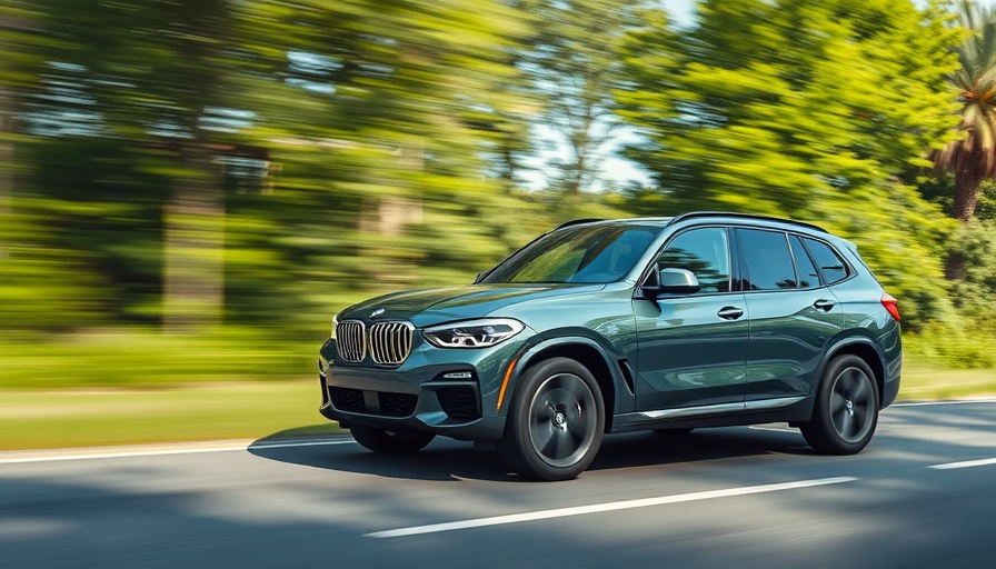 BMW iX5 Hydrogen vehicle speeding on a highway with forest backdrop