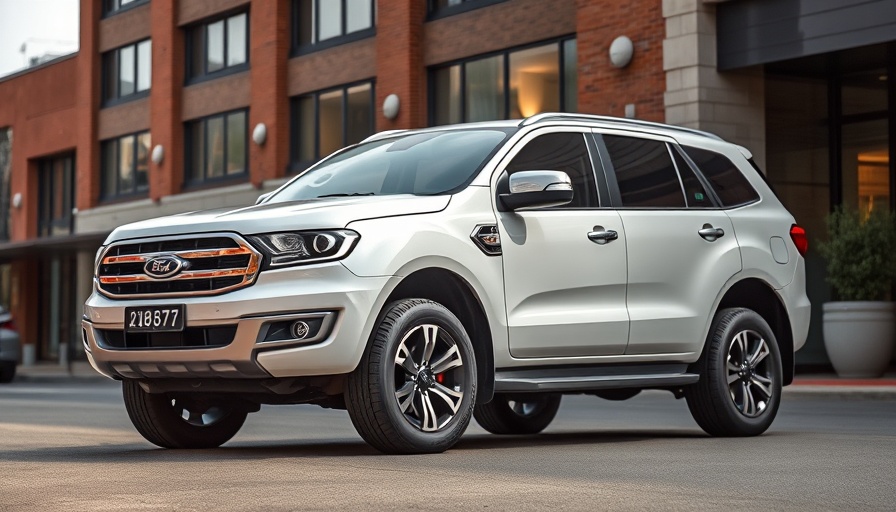 White Ford Everest SUV parked in urban setting near brick building