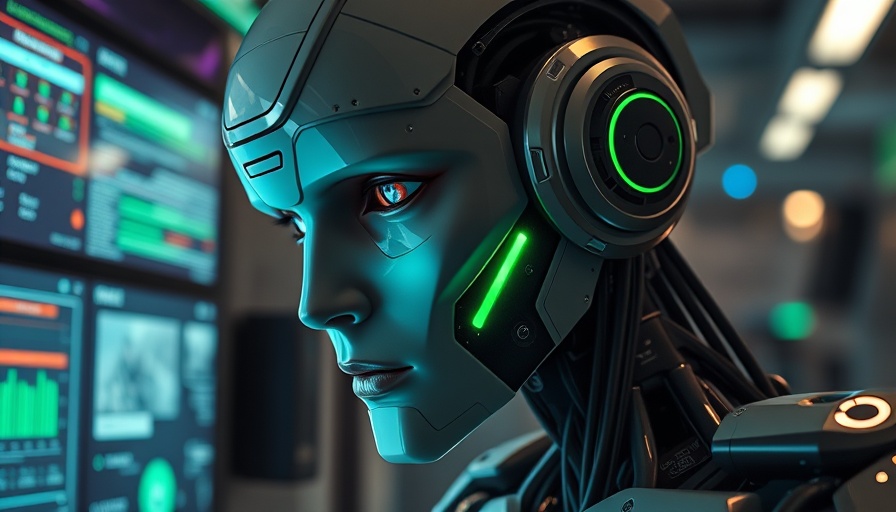 Futuristic robot analyzing screens in a digital world, real estate SEO change concept.