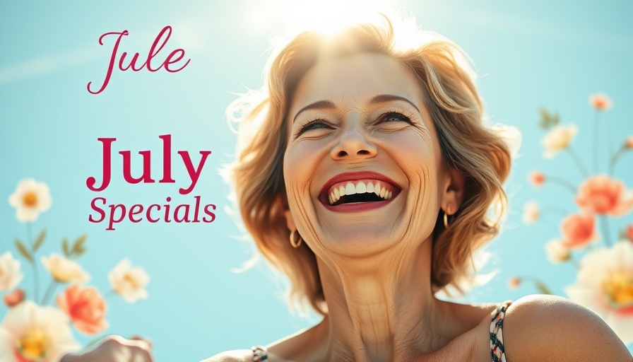 July Specials at University Park Dermatology featuring a woman enjoying sunshine.