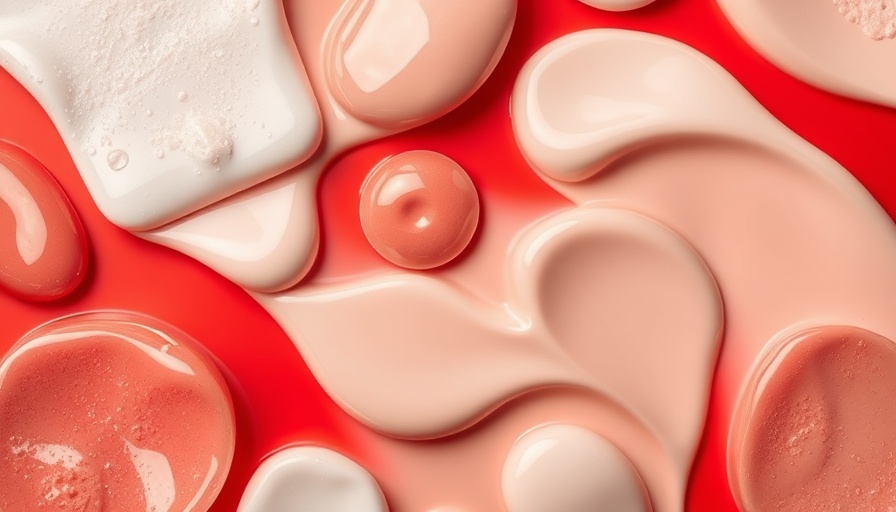 Skincare textures on elegant red background, highlighting evidence-based skincare innovations.