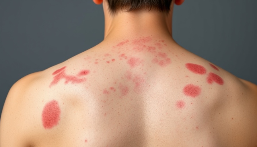 Back view of atopic dermatitis symptoms, showing red patches on skin.