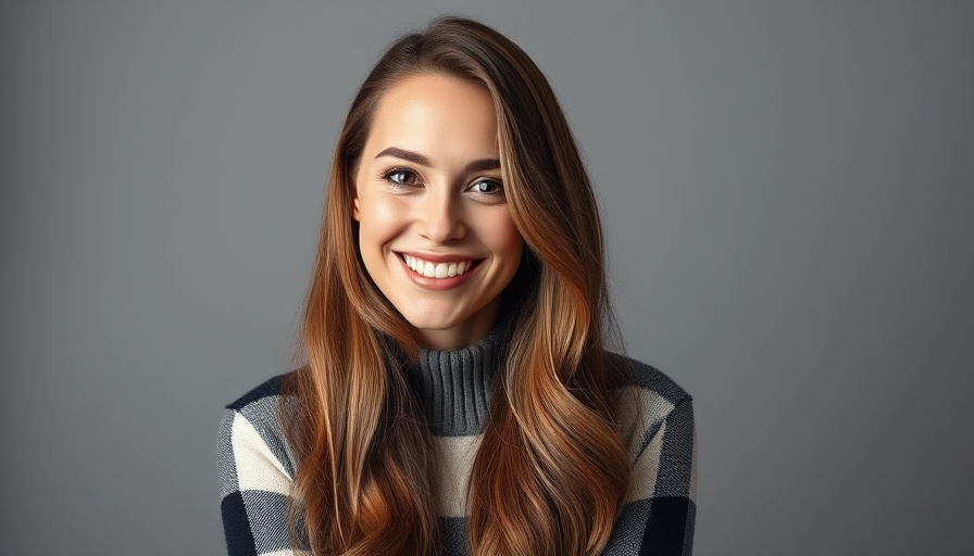 Woman posing confidently in checkered sweater.