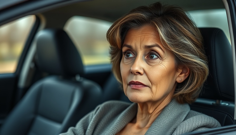 Woman in car discussing menopause and skin health.