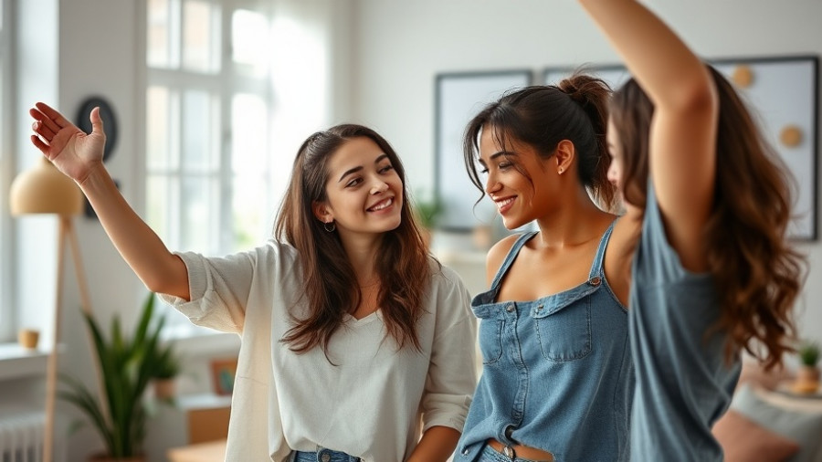 Young women discuss should you shave your armpits, casual setting.