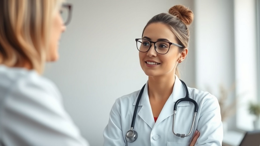 Doctor discussing root cause medicine with patient in modern office.