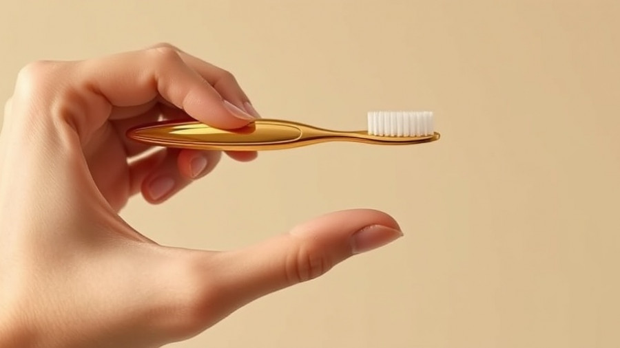 Luxurious dental product, a gold toothbrush in elegant setting.