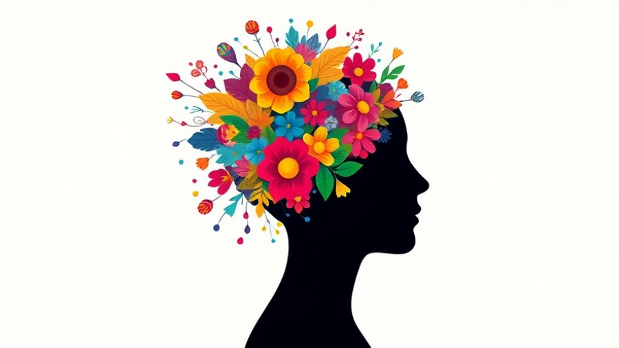 Colorful abstract head with flowers symbolizing a curious mind.