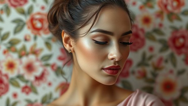 Elegant woman with Marie Antoinette blush look.