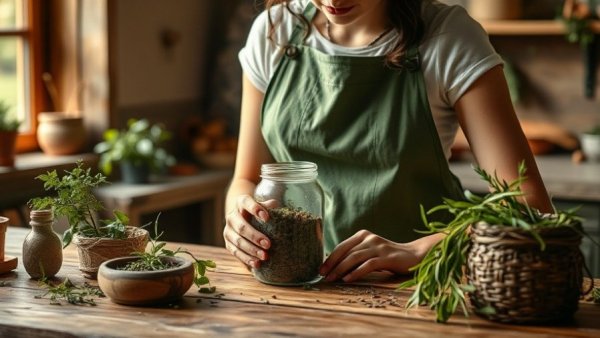 Woman preparing herbal remedies in Gig Harbor with natural ingredients.