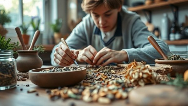 Herbal remedies preparation in Gig Harbor with dried herbs.