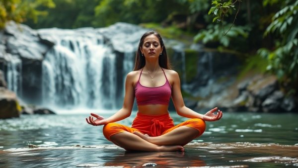 Heart Chakra Yoga session near a waterfall in Gig Harbor.