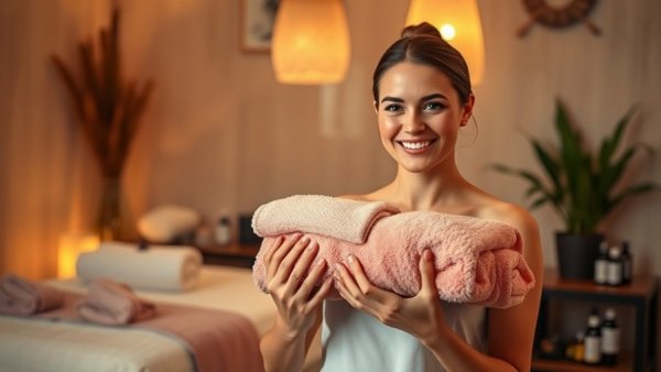 Massage business growth in Gig Harbor, smiling masseuse in cozy room.