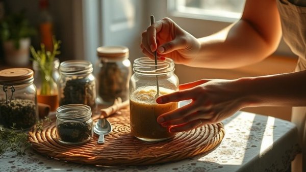 Preparing herbal remedies in a cozy kitchen in Gig Harbor
