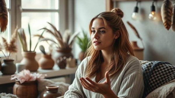 Woman discussing herbal remedies in a cozy room in Gig Harbor.