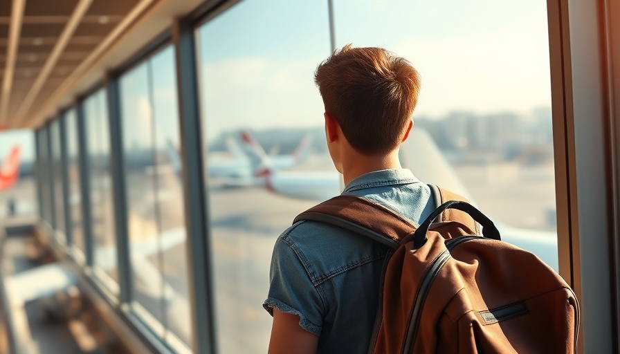 Young traveler at airport viewing planes, Tips for Traveling Without Aches and Pains.
