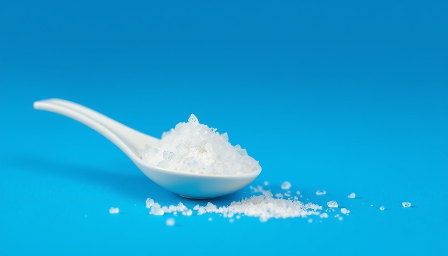 Vitamin D and Calcium Benefits: Spoon of crystalline powder on blue.