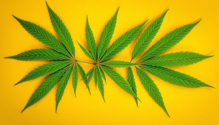 Vivid green cannabis leaves on yellow background, emphasizing the health benefits of CBN.
