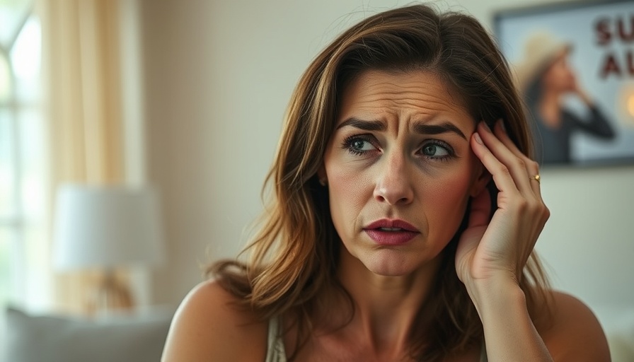Concerned woman discussing sunburn remedies indoors.